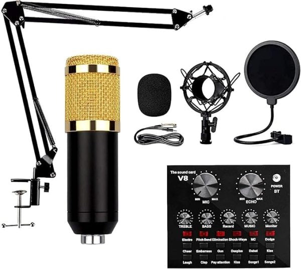 Podcast Mic Set With Live Sound Card,condenser Microphone With Rechargeable 12 Kinds Of Auxiliary Background For Karaoke Singing, Youtube Recording