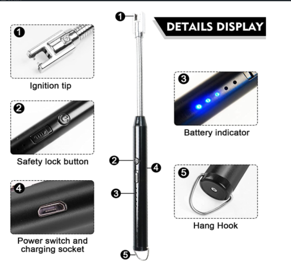 Arc Lighter With Usb Charging | Flameless Windproof | Led Battery Display | Safety Switch | Rotate 360 Degrees(random Colors)